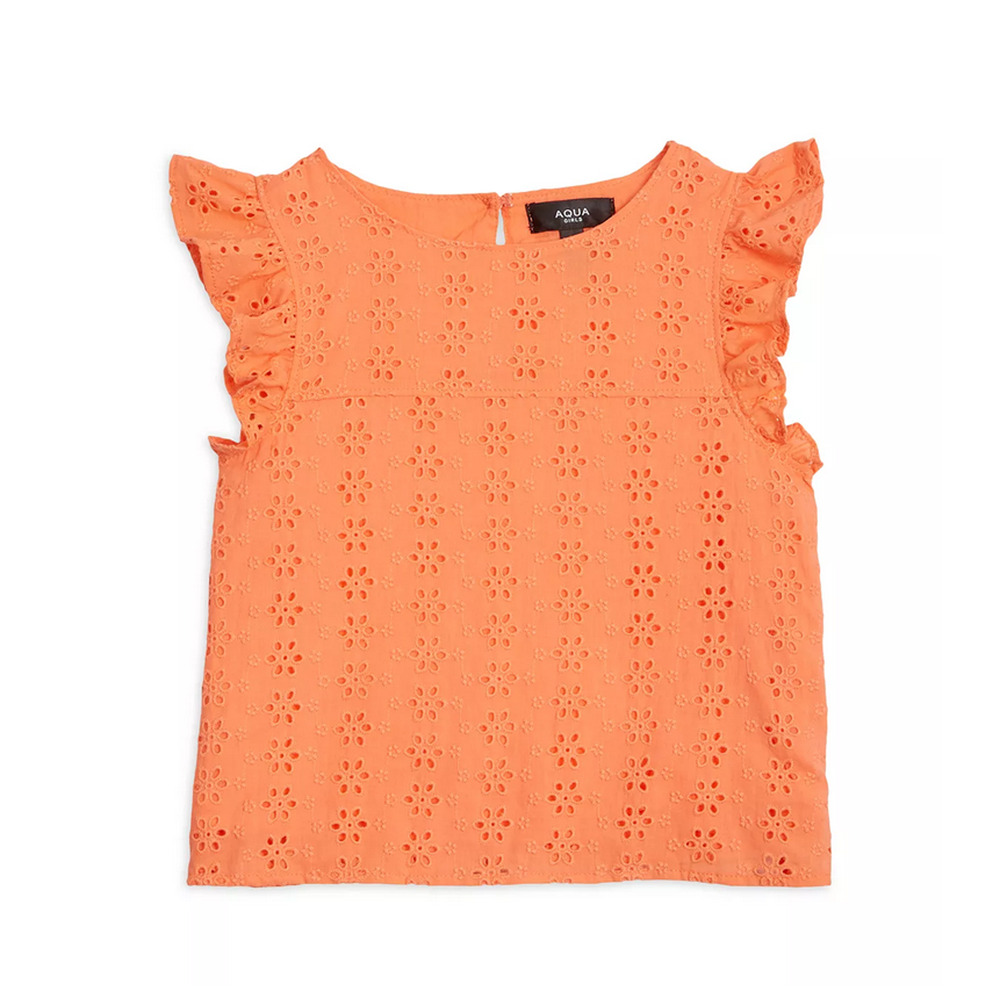 Aqua Girls' Eyelet Flutter Top Peach Size S 2675